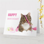 Glückwunschkarte Katze mit Luftschlangen カード (黄色い花)