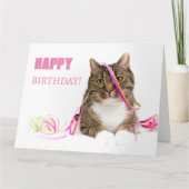 Glückwunschkarte Katze mit Luftschlangen カード (正面)