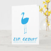 Glückwunschkarte zur Geburt: Flamingo blau カード (黄色い花)