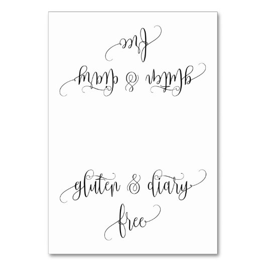 Gluten and Diary Free Table Tent card テーブルナンバー (正面)