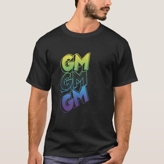GM Good Morning Grunge Text Splatter Crypto Invest Tシャツ (正面)