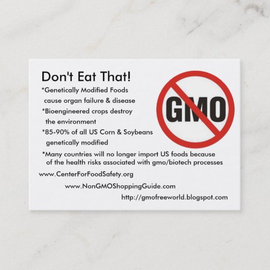 GMOなし、それを食べないで下さい! 、*Genetically Modifie… 名刺 (正面)
