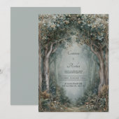Gnarled Tree Archway Sage Green Misty Forest 招待状 (正面/裏面)