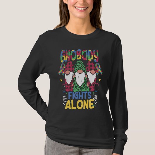 Gnobody Fights Alone Autistic Gnome Support Autism Tシャツ (正面)