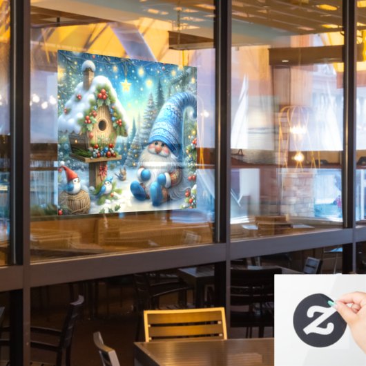 Gnome and Birdhouse Window Cling ウィンドウサイン (レストラン窓)