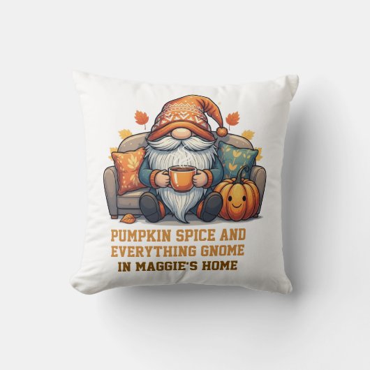 Gnome at home cosy - pumpkin design クッション (正面)