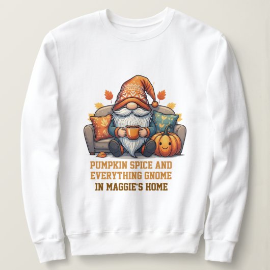 Gnome at home cosy - pumpkin design スウェットシャツ (デザイン正面)