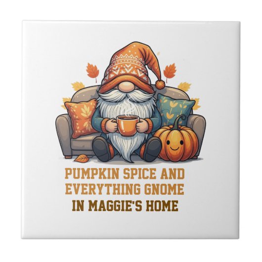 Gnome at home cosy - pumpkin design タイル (正面)