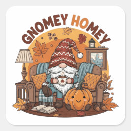 Gnome at home seasonal pumpkin design スクエアシール