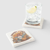 Gnome at home seasonal pumpkin design ストーンコースター (横)