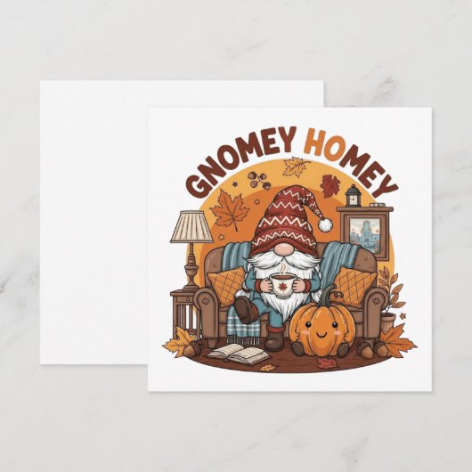 Gnome at home seasonal pumpkin design 招待状 (正面/裏面)