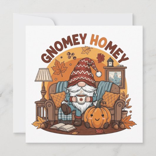 Gnome at home seasonal pumpkin design 招待状 (正面)