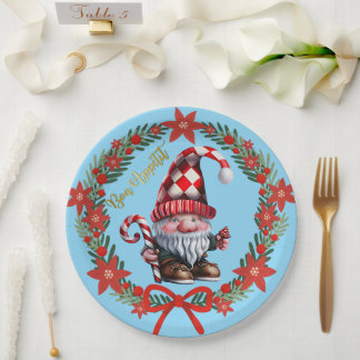 Gnome Bon Appétit Holiday Plate ペーパープレート