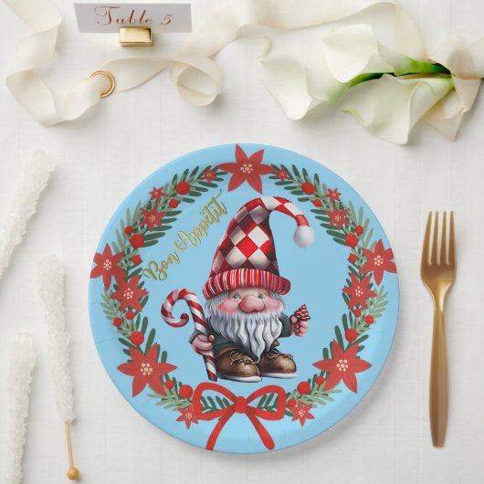 Gnome Bon Appétit Holiday Plate ペーパープレート (ウェディング)