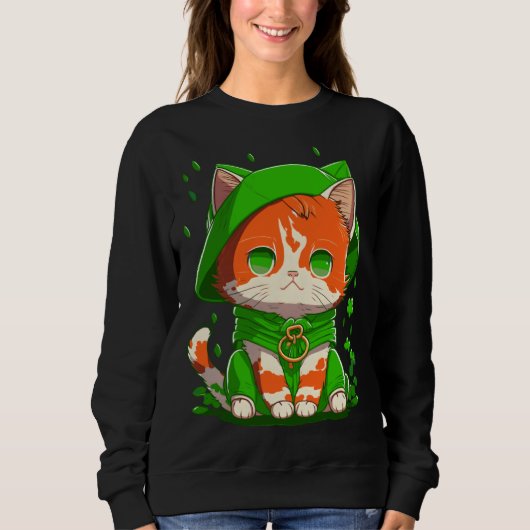 Gnome Cat St Patricks Day Kids Toddler Girl Boy  2 スウェットシャツ (正面)