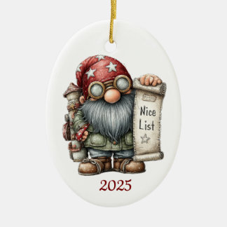 Gnome Ceramic Oval Christmas Ornament セラミックオーナメント
