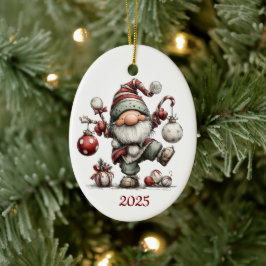 Gnome Ceramic Oval Christmas Ornament セラミックオーナメント