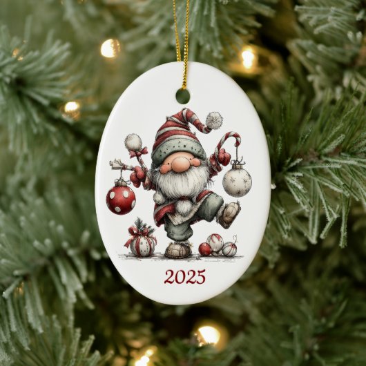 Gnome Ceramic Oval Christmas Ornament セラミックオーナメント (ツリー)