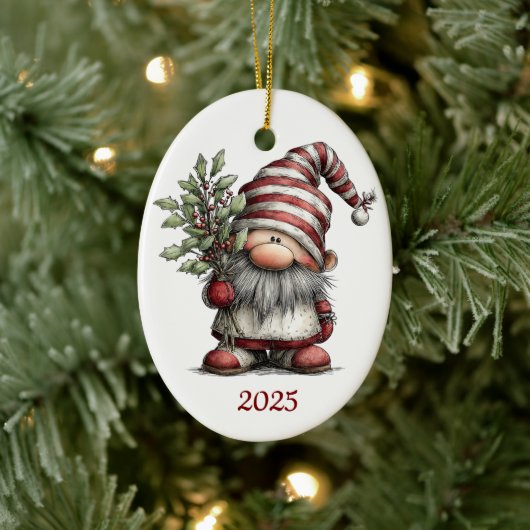 Gnome Ceramic Oval Christmas Ornament セラミックオーナメント (ツリー)