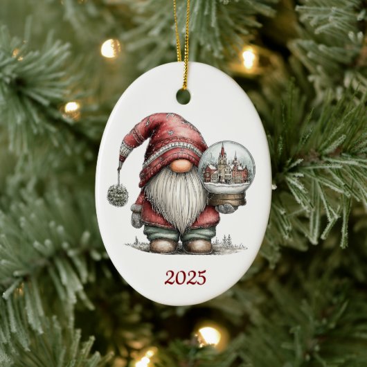 Gnome Ceramic Oval Christmas Ornament セラミックオーナメント (ツリー)