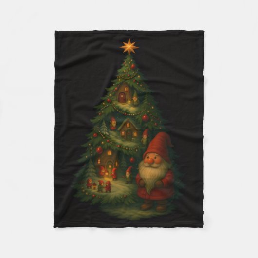 Gnome Christmas Tree Village Fleece Blanket – Cozy フリースブランケット (正面)