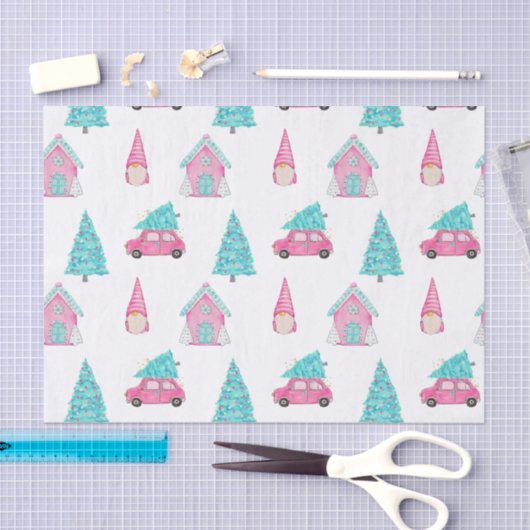 Gnome Cute Pink Peppermint Christmas Pattern  薄葉紙 (クラフト)