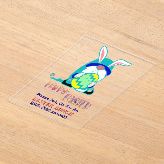 Gnome & Egg Happy Easter Brunch アクリル招待状 (レイダウン)