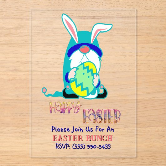 Gnome & Egg Happy Easter Brunch アクリル招待状 (正面)