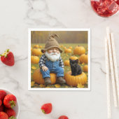 Gnome Farmer and Black Kitten On Pumpkins スタンダードカクテルナプキン (インサイチュ)