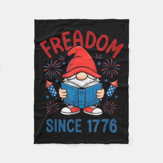 Gnome Freadom Firework Patriotic Book American フリースブランケット (正面)