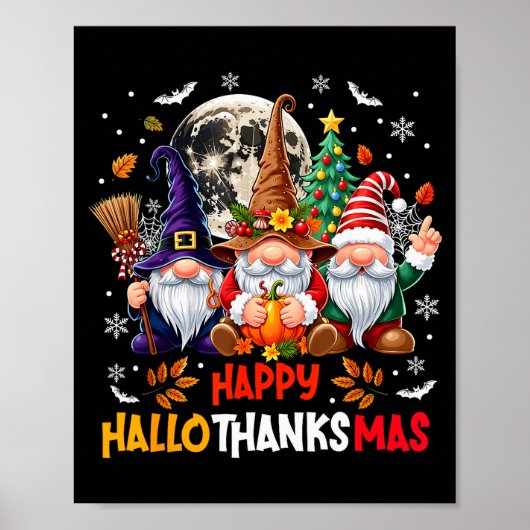 Gnome Hallothanksmas Halloween Thanksgiving Christ ポスター (正面)