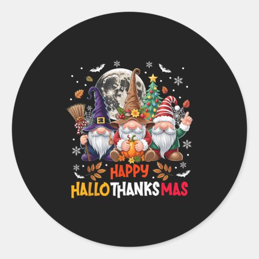 Gnome Hallothanksmas Halloween Thanksgiving Christ ラウンドシール (正面)
