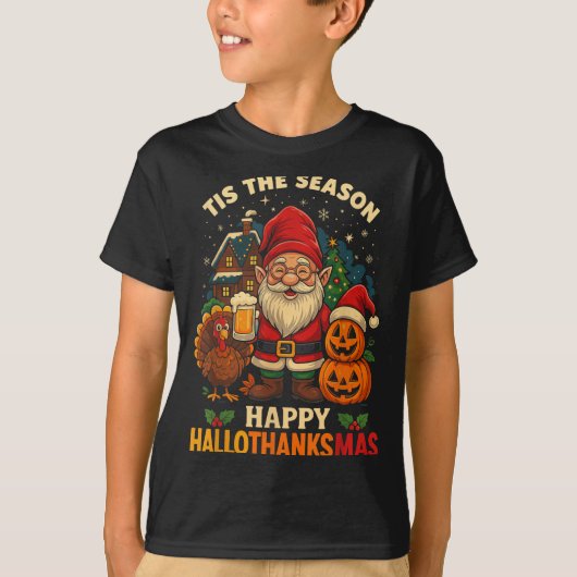 Gnome Happy Hallothanksmas Shirt Halloween Thanksg Tシャツ (正面)