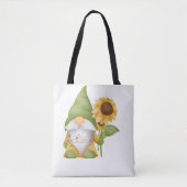 Gnome Holding a Sunflower and Notes on a Tote Bag トートバッグ (正面)