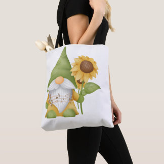 Gnome Holding a Sunflower and Notes on a Tote Bag トートバッグ