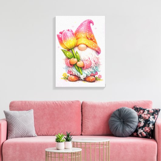 Gnome holding a tulip  キャンバスプリント (インサイチュ (リビング))