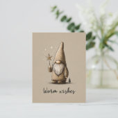 Gnome Illustration with "Warm Wishes" Text ポストカード (スタンド正面)