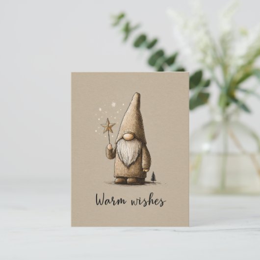 Gnome Illustration with "Warm Wishes" Text ポストカード (スタンド正面)