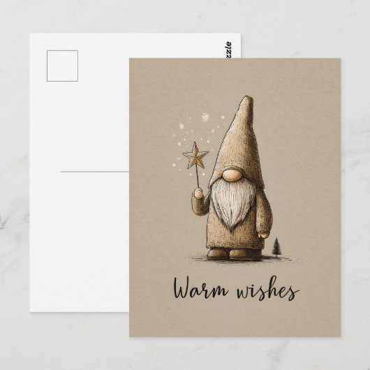 Gnome Illustration with "Warm Wishes" Text ポストカード (正面/裏面)