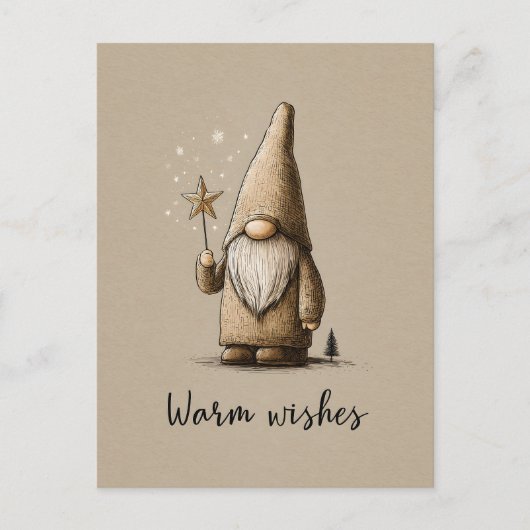 Gnome Illustration with "Warm Wishes" Text ポストカード (正面)