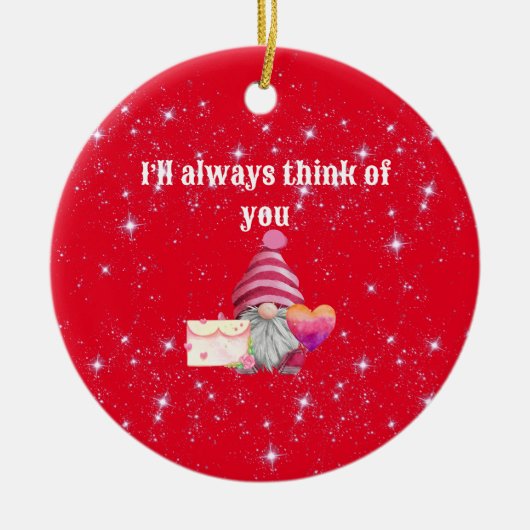 Gnome in love with rainbow heart セラミックオーナメント (正面)