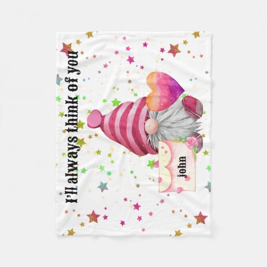 Gnome in love with rainbow heart フリースブランケット (正面)