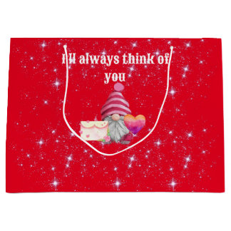 Gnome in love with rainbow heart ラージペーパーバッグ