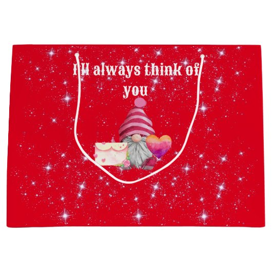 Gnome in love with rainbow heart ラージペーパーバッグ (正面)