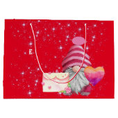 Gnome in love with rainbow heart ラージペーパーバッグ (裏面)