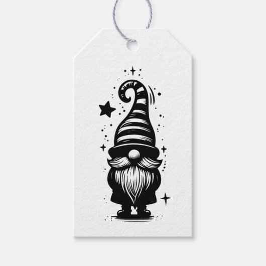 Gnome Merry Christmas Chic Grunge Black & White ギフトタグ (正面)