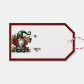 Gnome Merry Christmas & Red Borders ギフトタグ (正面(横))