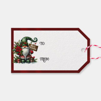 Gnome Merry Christmas & Red Borders ギフトタグ