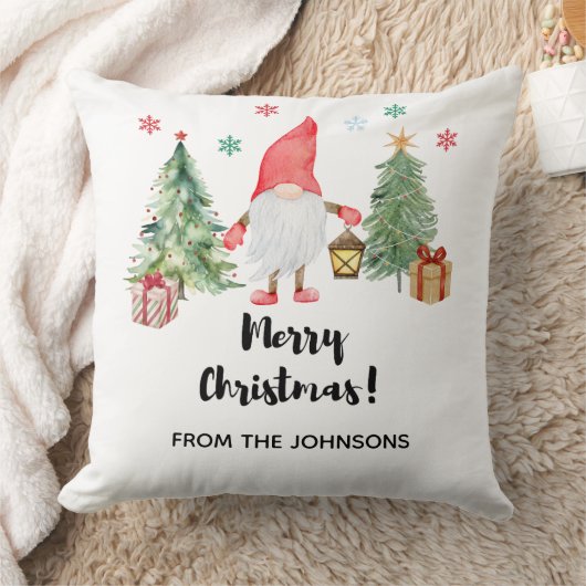 Gnome Merry Christmas Throw Pillow Gift クッション (ブランケット)
