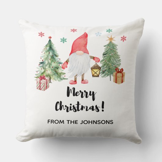 Gnome Merry Christmas Throw Pillow Gift クッション (正面)